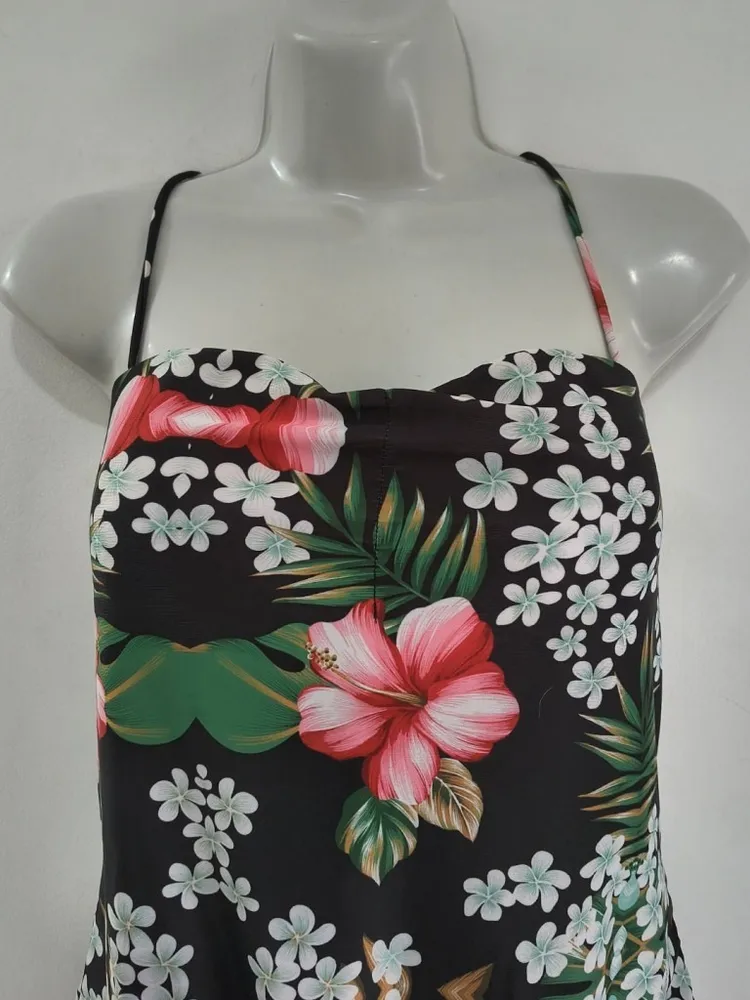 Maiô Preto Floral com Bojo e Alça Removível Novo - Tam. GG