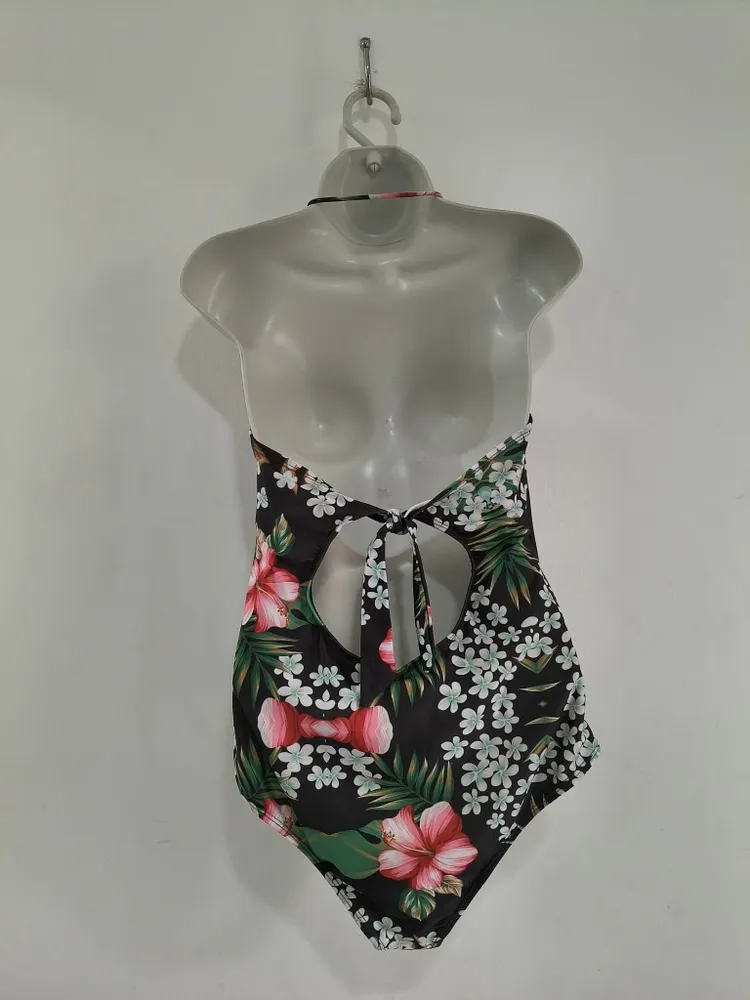 Maiô Preto Floral com Bojo e Alça Removível Novo - Tam. GG