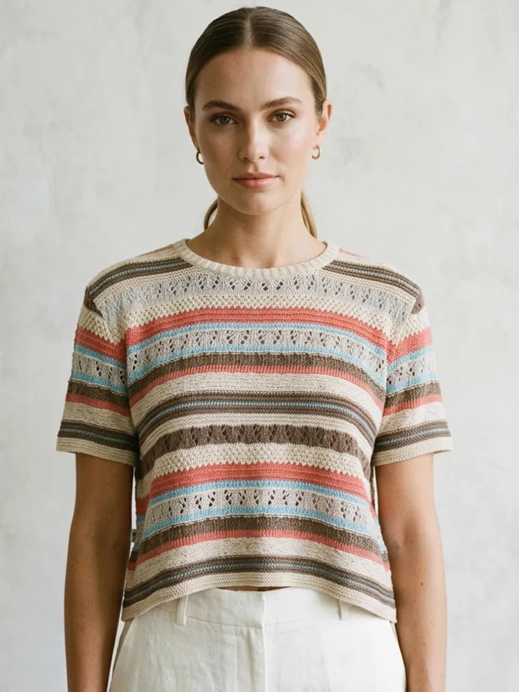 Blusa Cropped de Tricô Listrada - Tam. M
