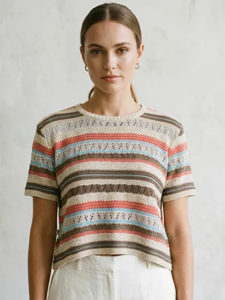 Blusa Cropped de Tricô Listrada - Tam. M