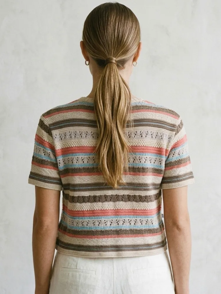Blusa Cropped de Tricô Listrada - Tam. M
