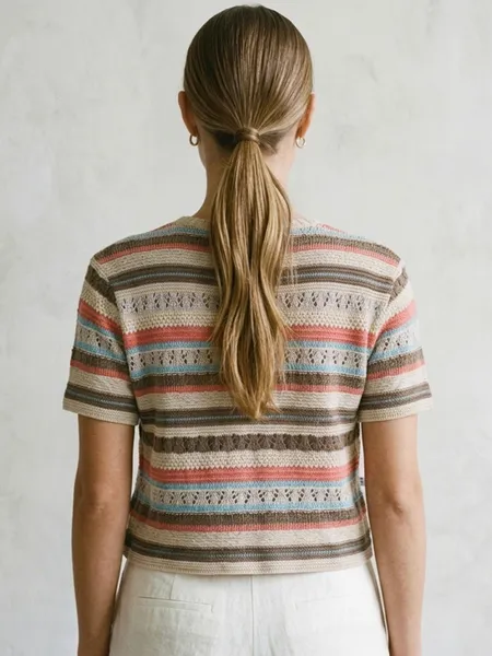 Blusa Cropped de Tricô Listrada - Tam. M