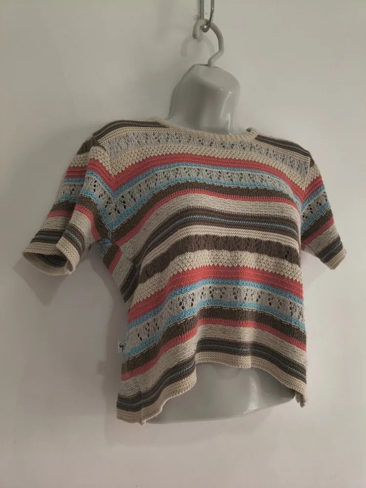 Blusa Cropped de Tricô Listrada - Tam. M