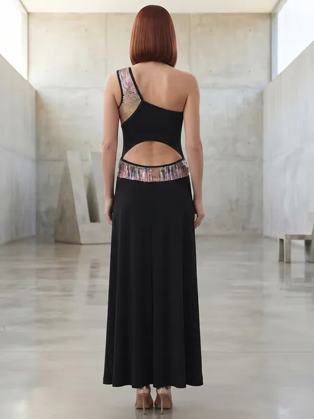 Vestido Lycra Um Ombro Só com Paetê Colorido - Tam. P