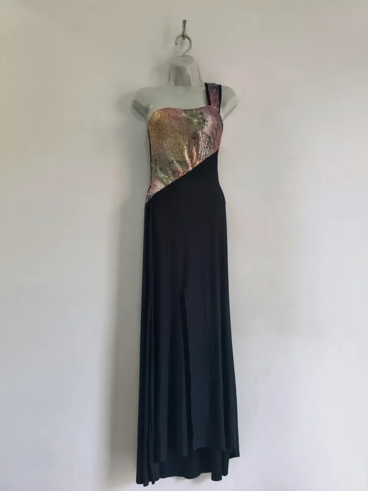 Vestido Lycra Um Ombro Só com Paetê Colorido - Tam. P