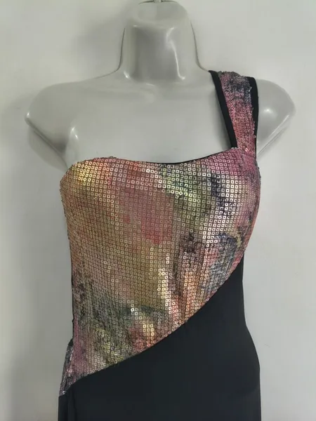 Vestido Lycra Um Ombro Só com Paetê Colorido - Tam. P