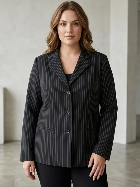 Blazer Feminino Preto Risca de Giz Plus Size - Tam. GG