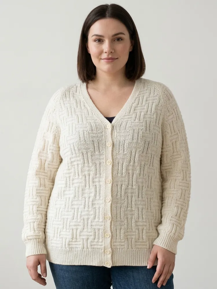 Cardigan de Tricô Branco Feminino - Tam. GG