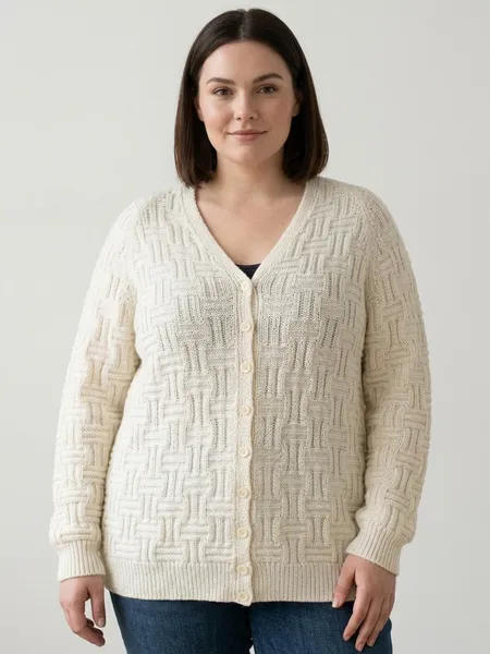 Cardigan de Tricô Branco Feminino - Tam. GG