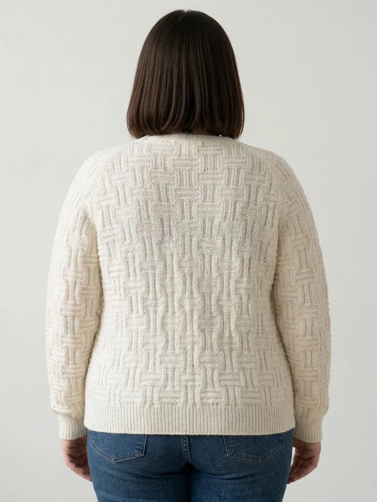 Cardigan de Tricô Branco Feminino - Tam. GG