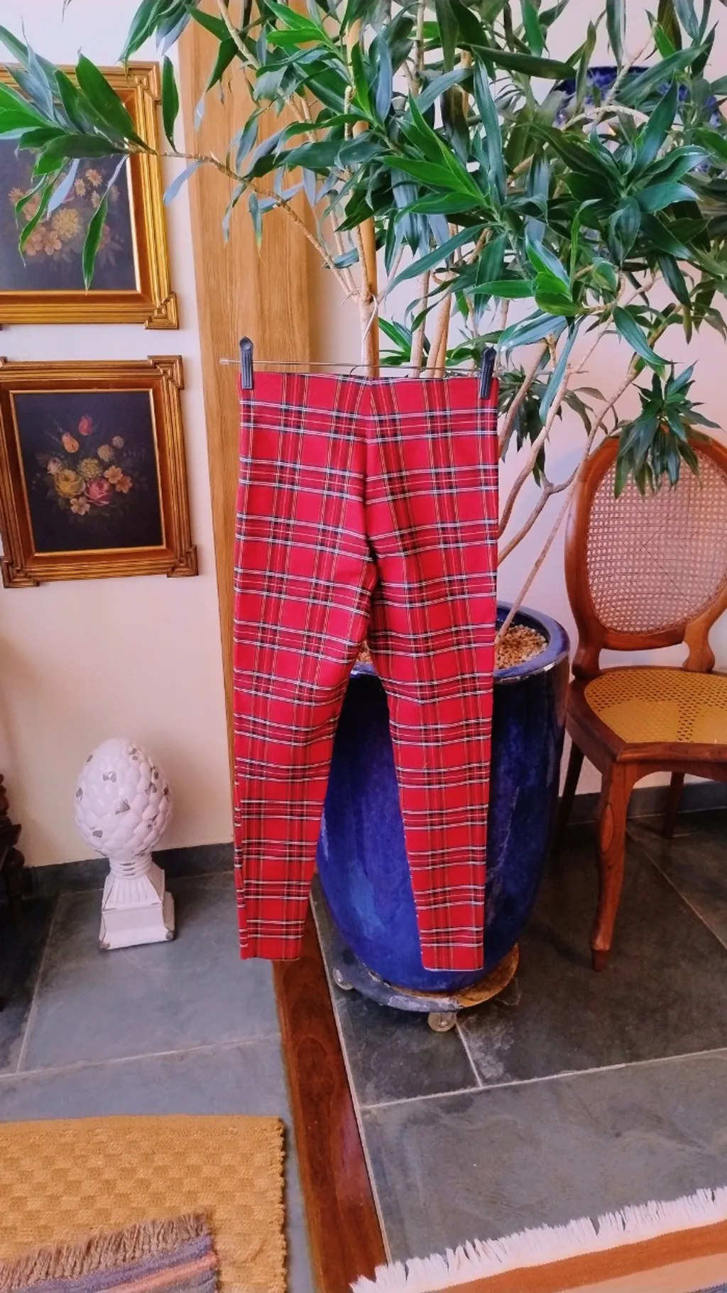 Calça Xadrez Vermelha da Zara