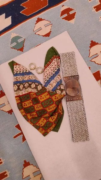 kit boho romance lenço com brinco e cinto artesanal