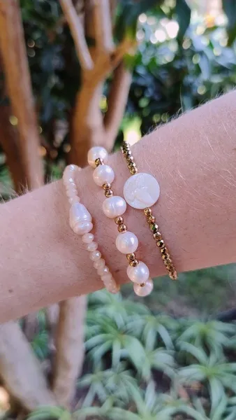 Trio de Pulseiras com Cristaizinhos e Pérolas
