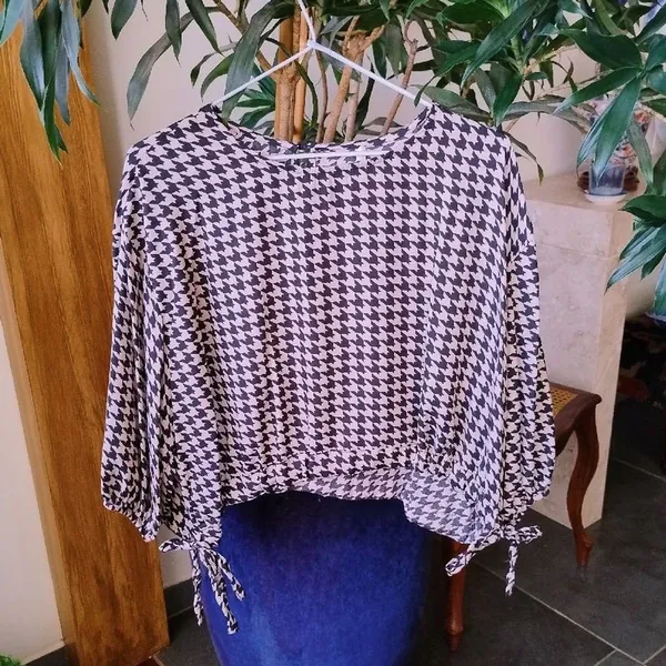 Blusa Cropped Pied de Poule