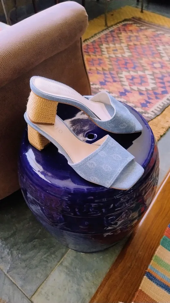 Tamanco Jeans Corello com Salto Texturizado