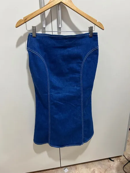 saia jeans sereia tubinho midi folic elegante