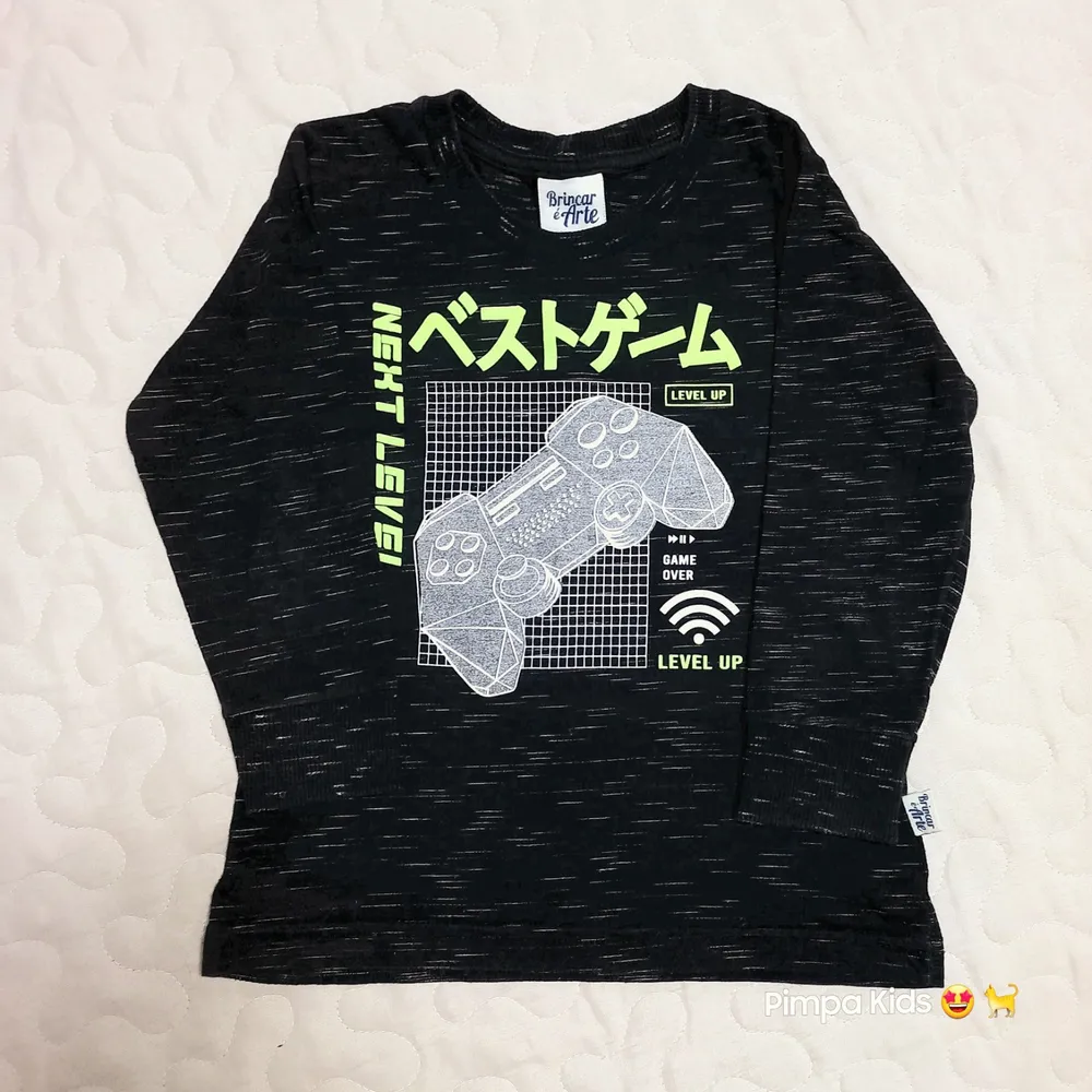 Camiseta infantil manga longa Brincar é Arte, tam 3