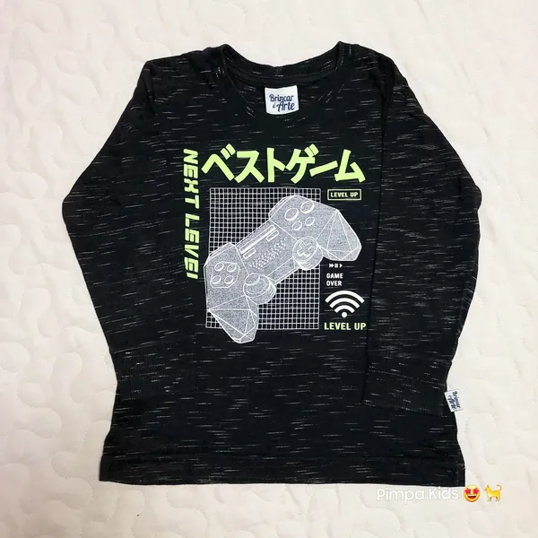 Camiseta infantil manga longa Brincar é Arte, tam 3