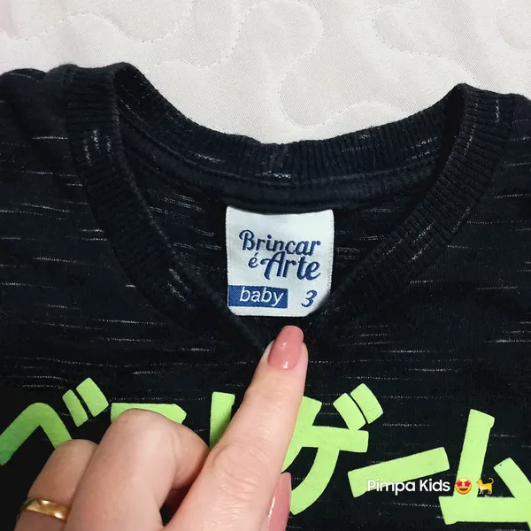 Camiseta infantil manga longa Brincar é Arte, tam 3