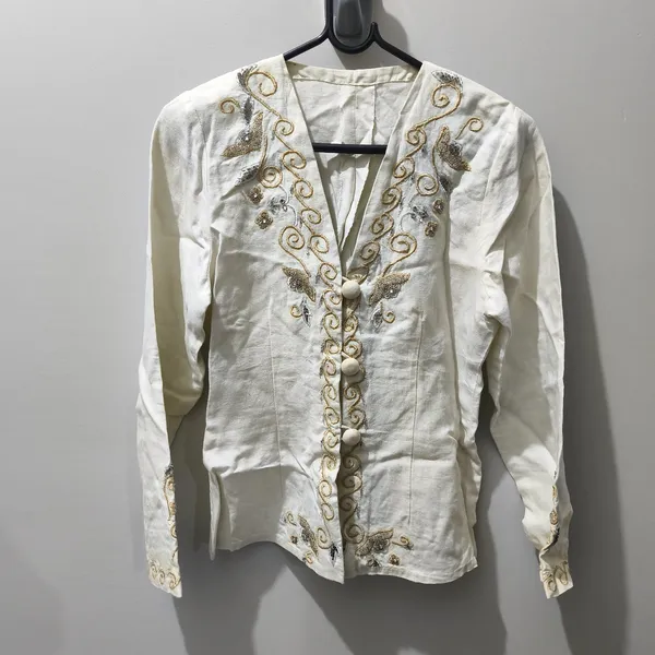 blazer linho bordado alfaiataria