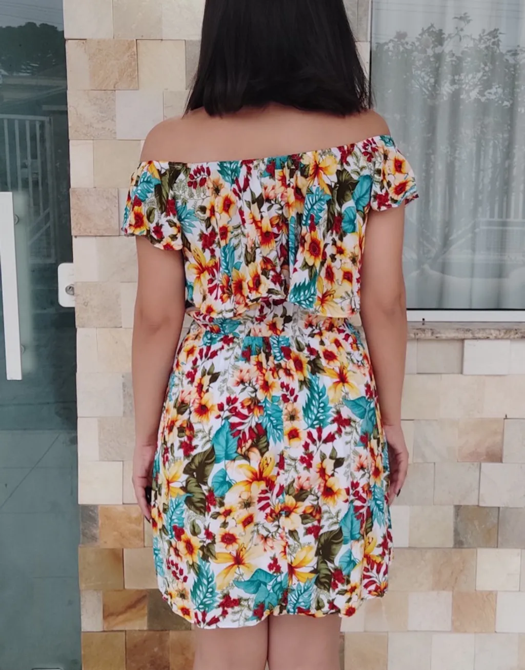 Macacão curto Laranja estampado