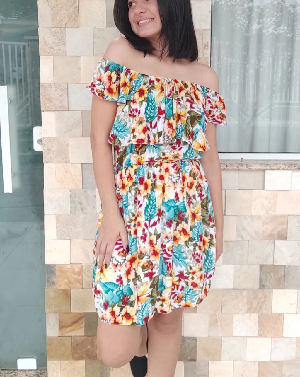 Macacão curto Laranja estampado