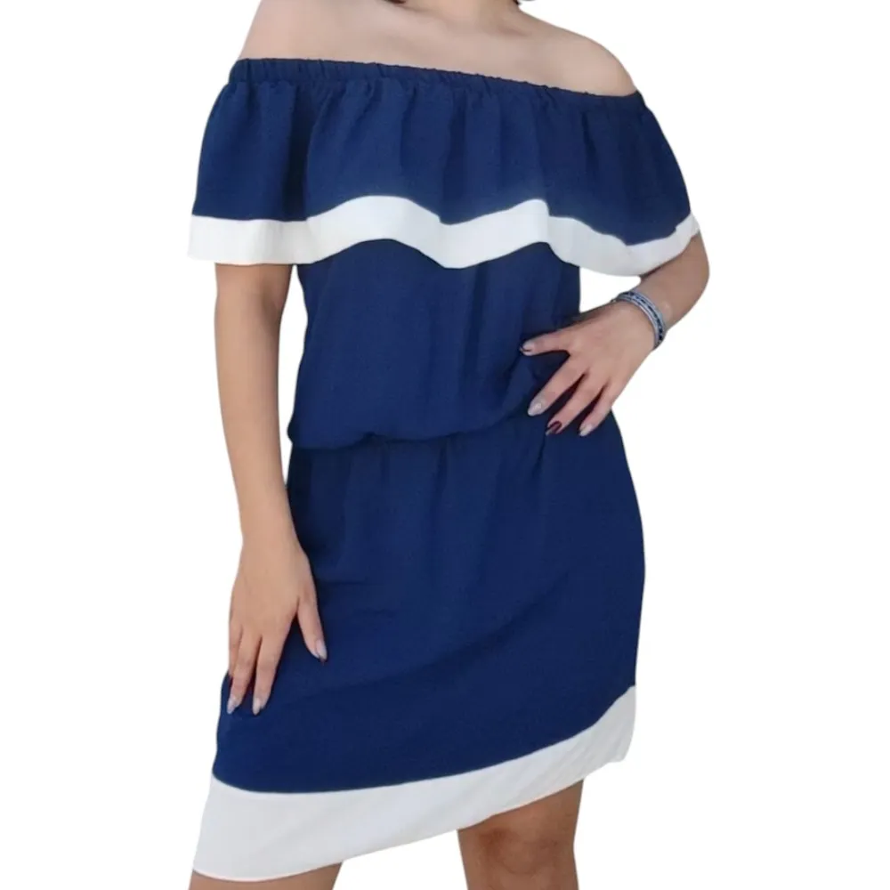 Vestido Azul ombro a ombro