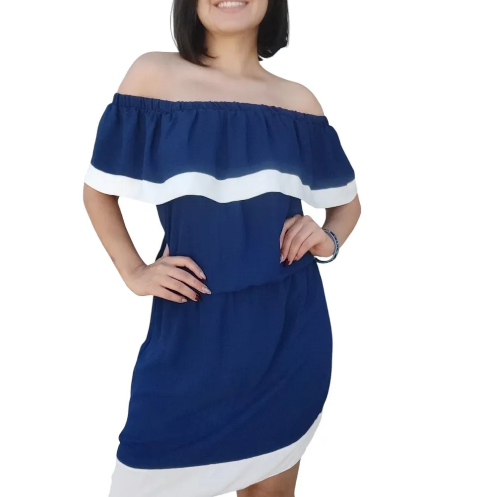 Vestido Azul ombro a ombro