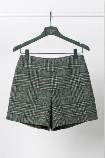 short lã tweet xadrez verde chocoleite