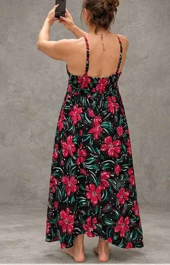 Vestido longo assimétrico estampado