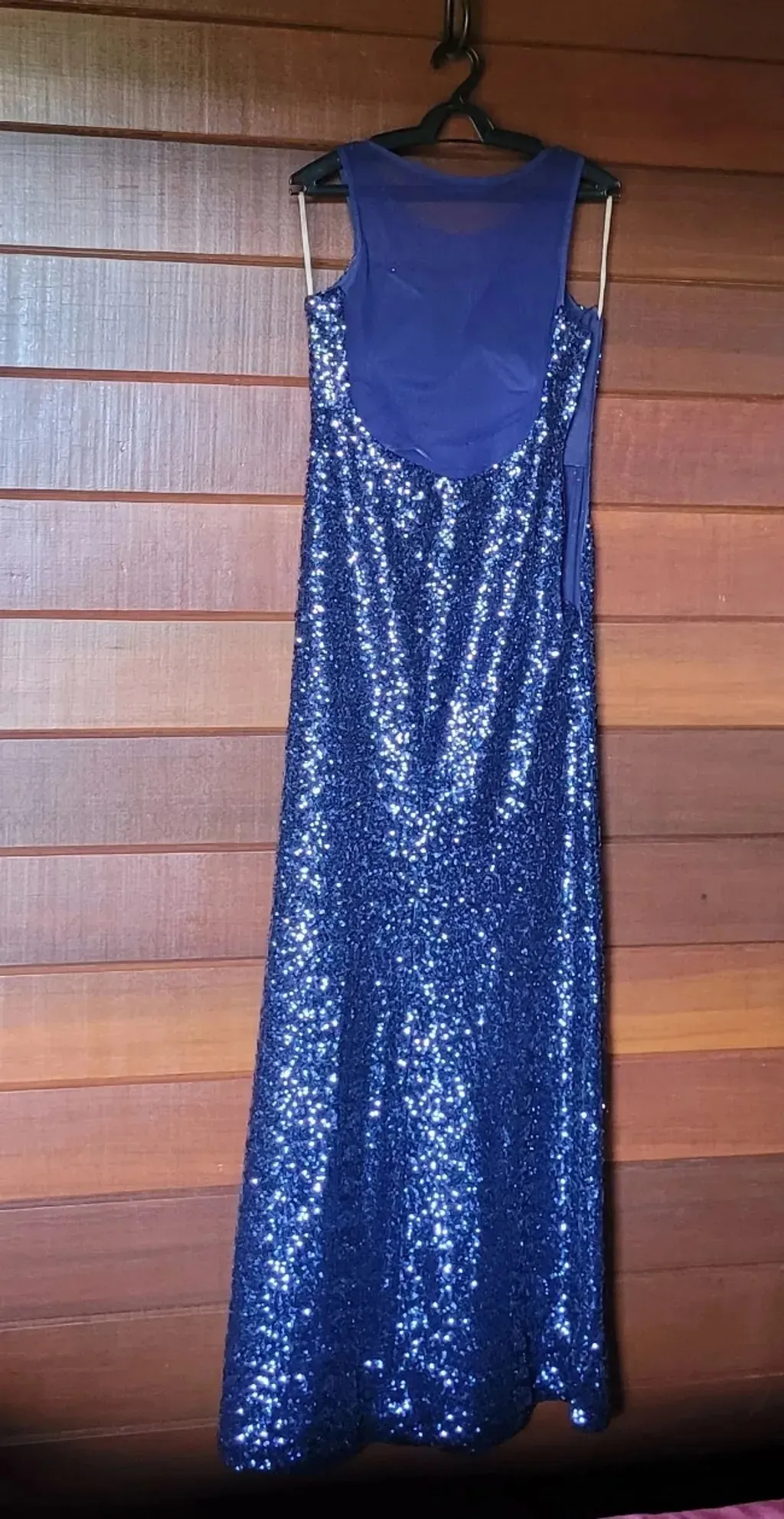 Vestido de Festa Longo Paetê Azul Marinho Sereia Elegante