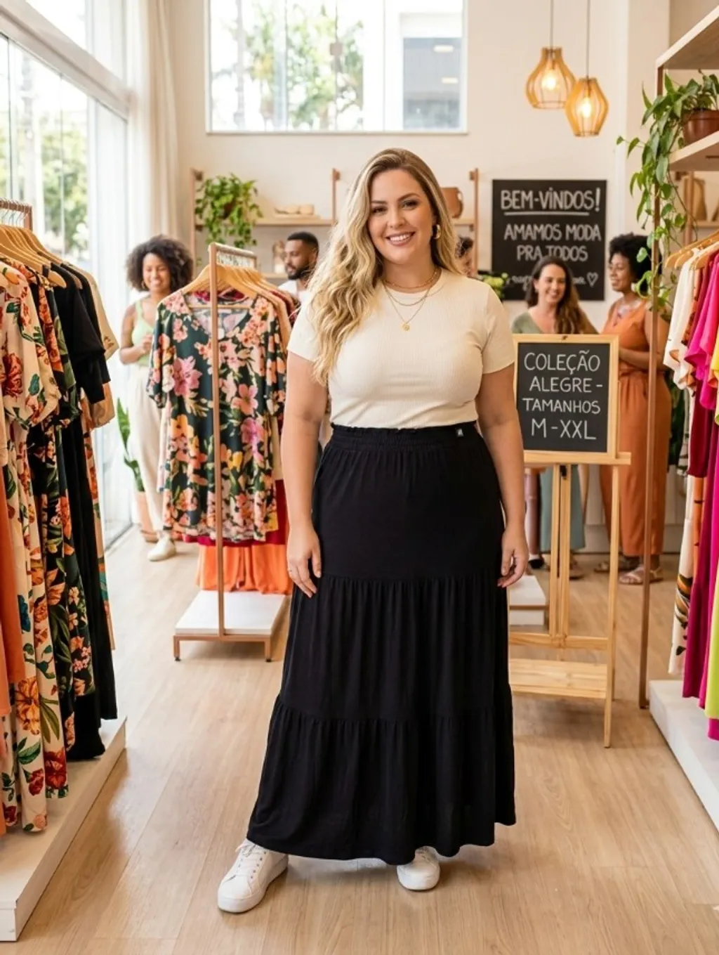 saia longa preta malha confort plus size tam 56