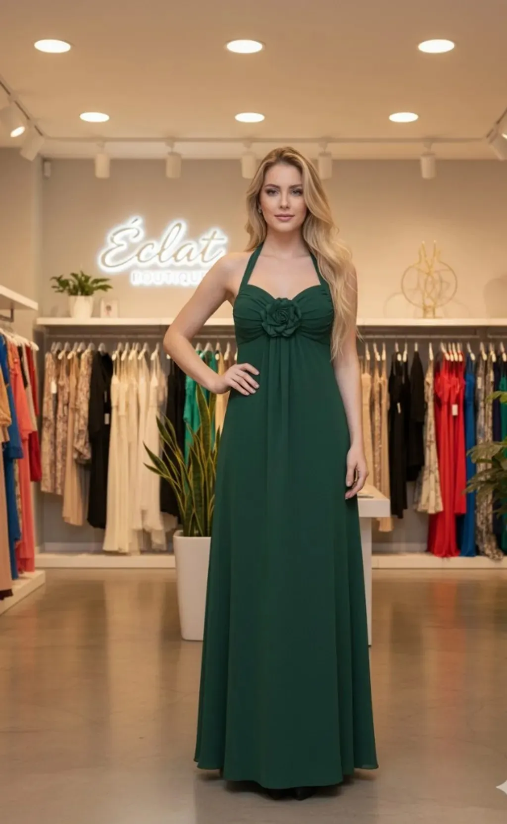 vestido longo de festa verde esmeralda elegante e sofisticado