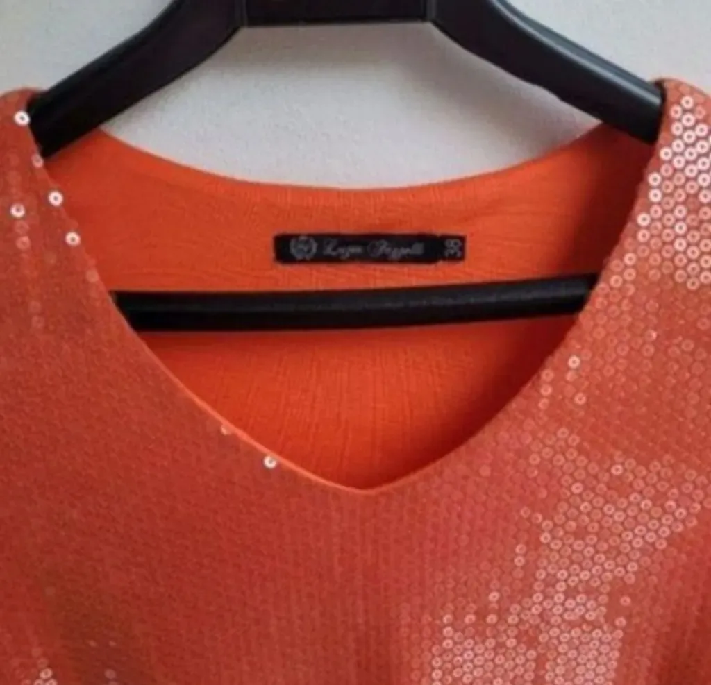 vestido paetê laranja luzia fazzolli luxo e brilho tam 38