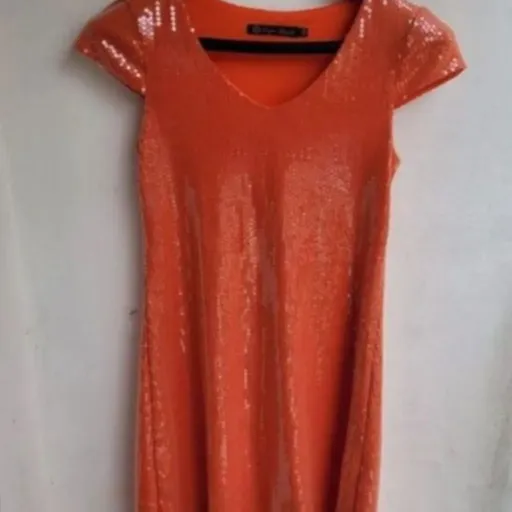 vestido paetê laranja luzia fazzolli luxo e brilho tam 38