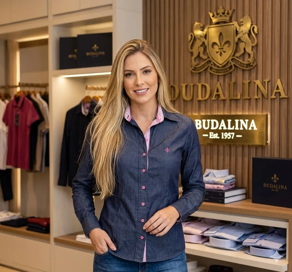 camisa feminina dudalina slim cinza detalhes rosa tam 42