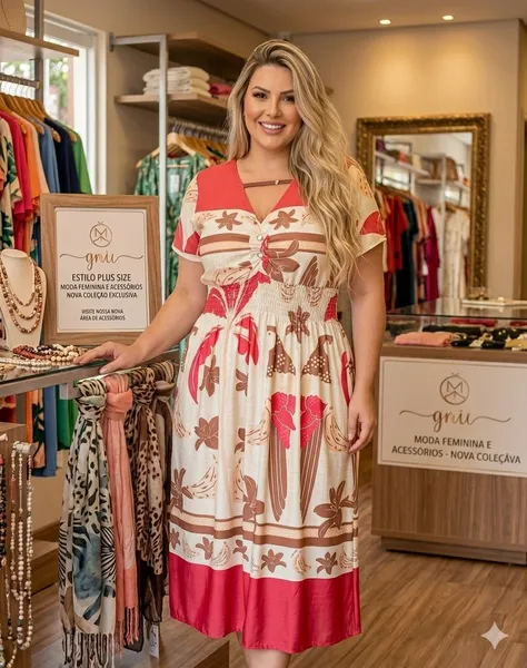 Vestido Midi Tropical Rosa  Conforto e Elegância Tam GG