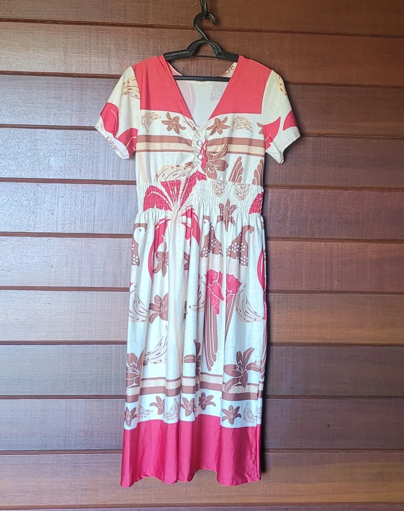 Vestido Midi Tropical Rosa  Conforto e Elegância Tam GG