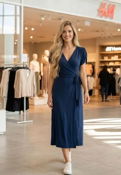 Vestido Envelope H&M Azul Marinho Elegante Tam M
