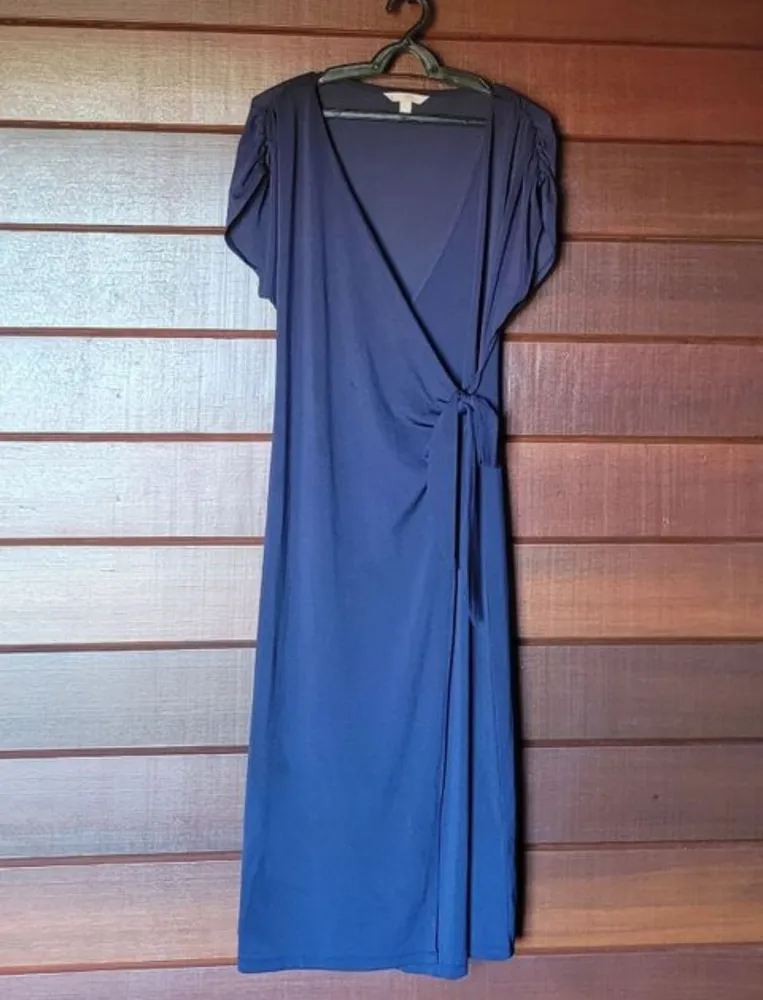 Vestido Envelope H&M Azul Marinho Elegante Tam M