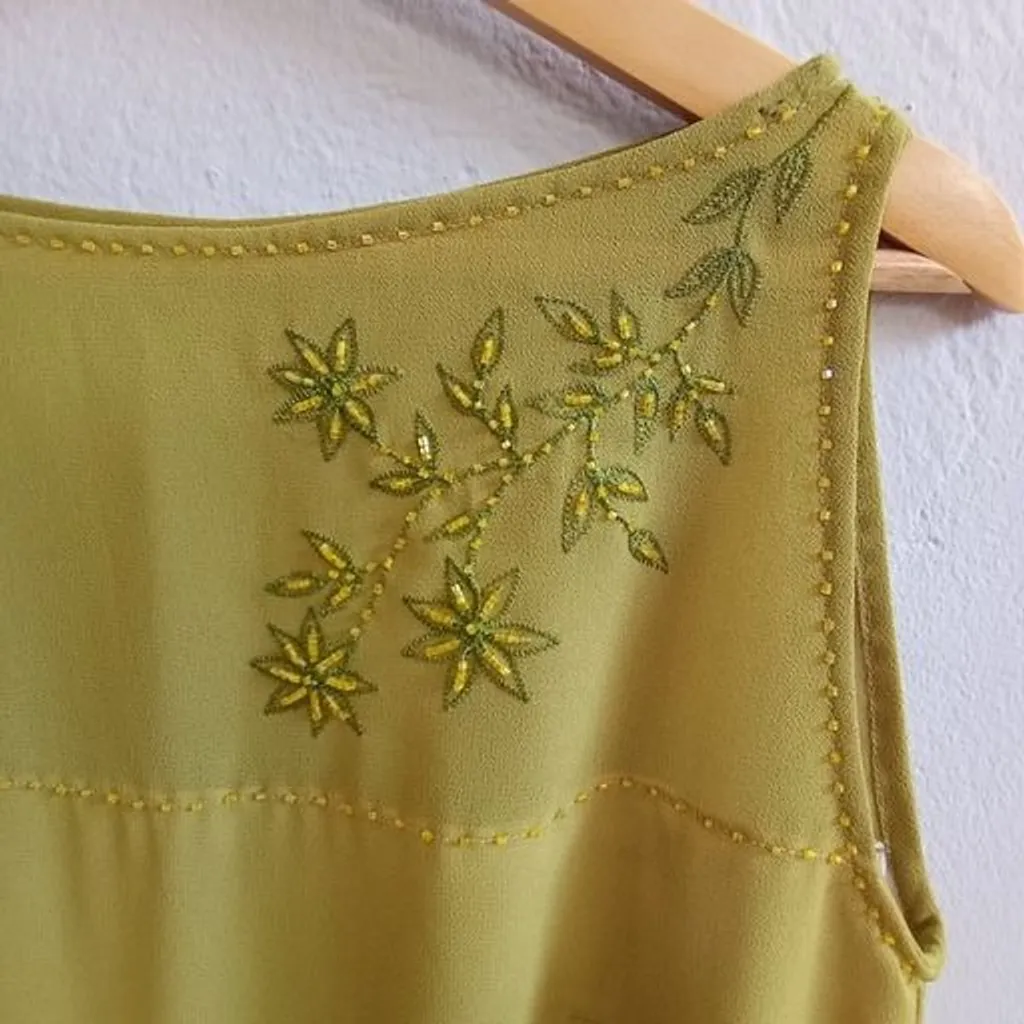 Vestido CGC Maria Terra verde bordado vintage M