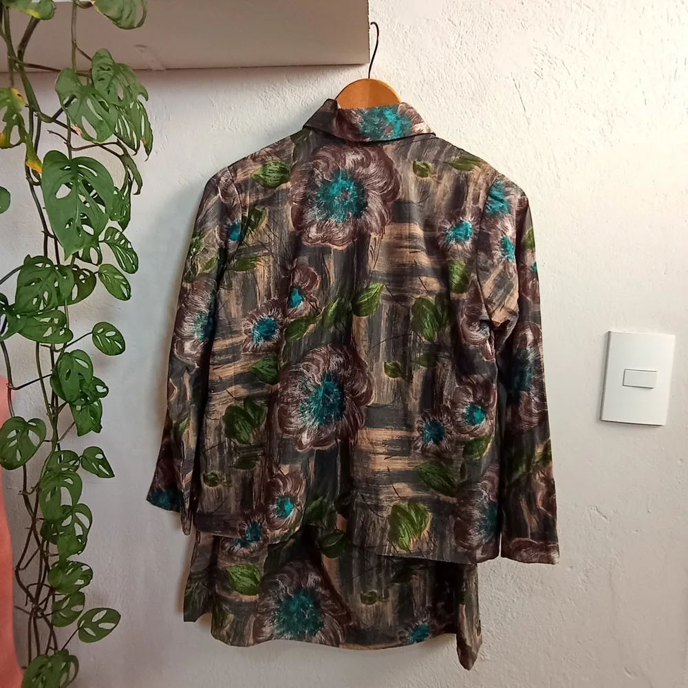 Conjunto Vintage Artesanal Floral Blazer e Saia M