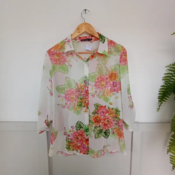 Camisa Floral Cortelle Colorida e Leve - Tamanho 40