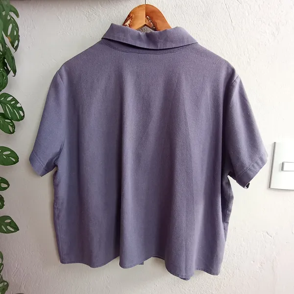 Camisa Cropped em Linho Rústico - Tamanho 48
