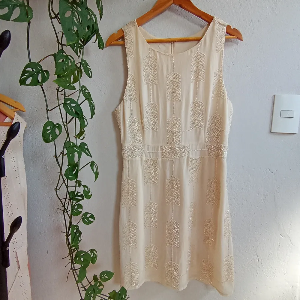 Vestido Vintage Boho Com Micangas de Vidro - Tamanho P