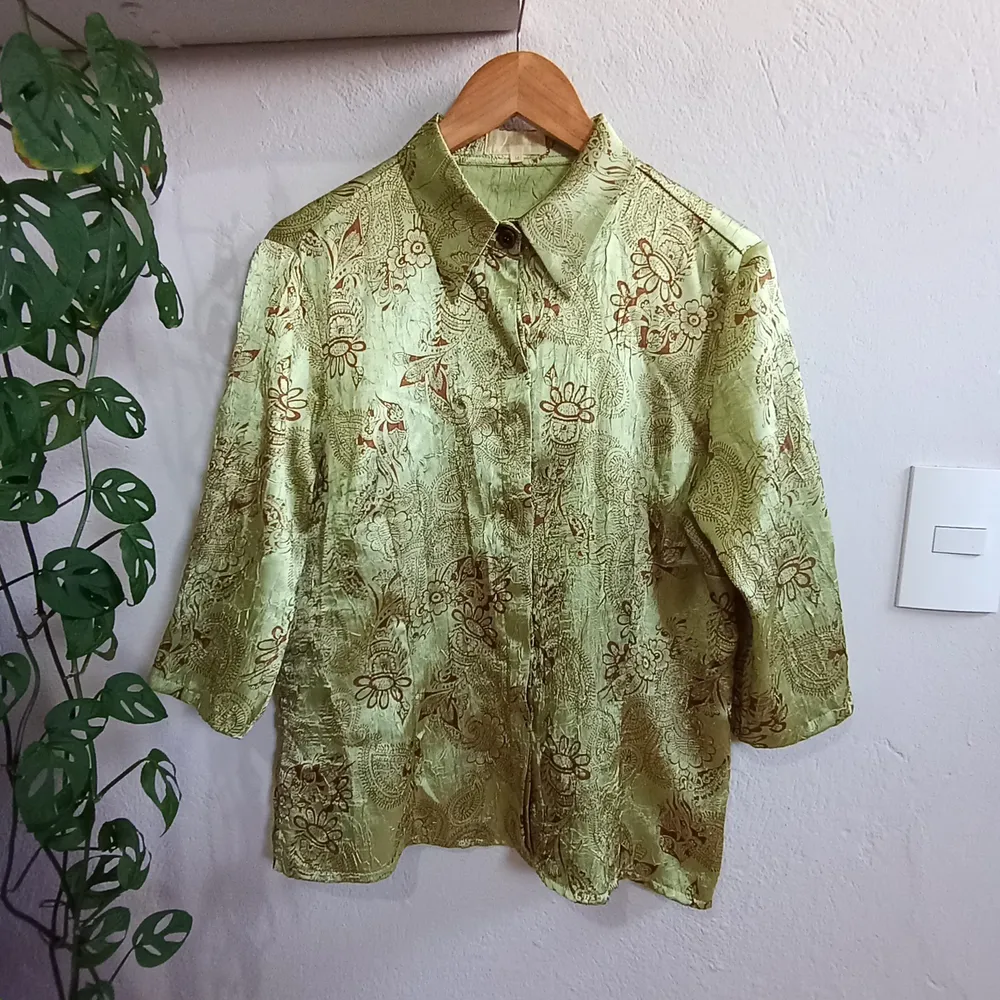 Camisa Vintage Jacquard Floral Pistache - Tamanho M