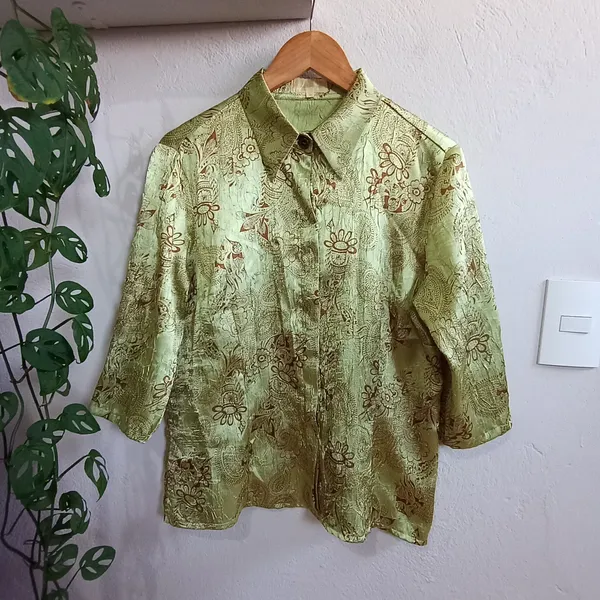 Camisa Vintage Jacquard Floral Pistache  - Tamanho M