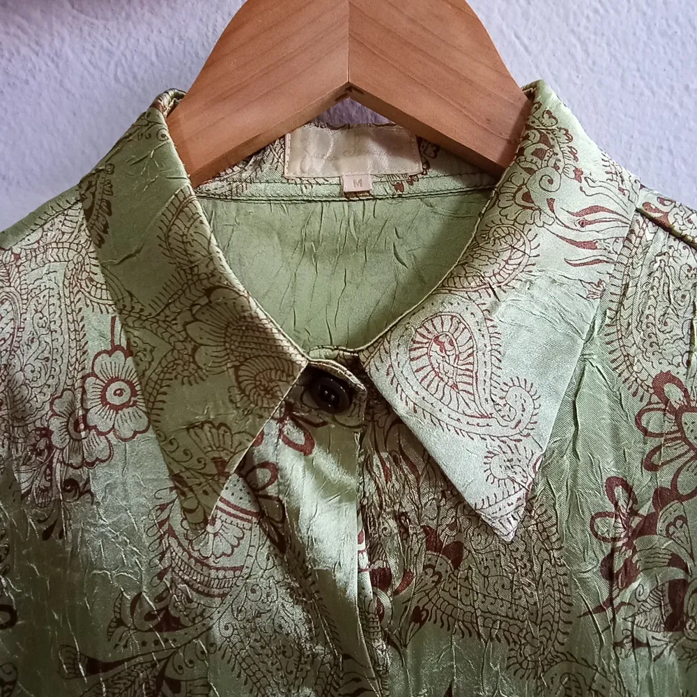 Camisa Vintage Jacquard Floral Pistache  - Tamanho M