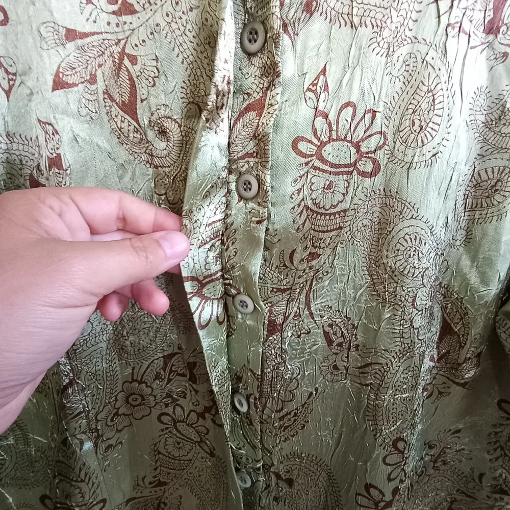 Camisa Vintage Jacquard Floral Pistache  - Tamanho M