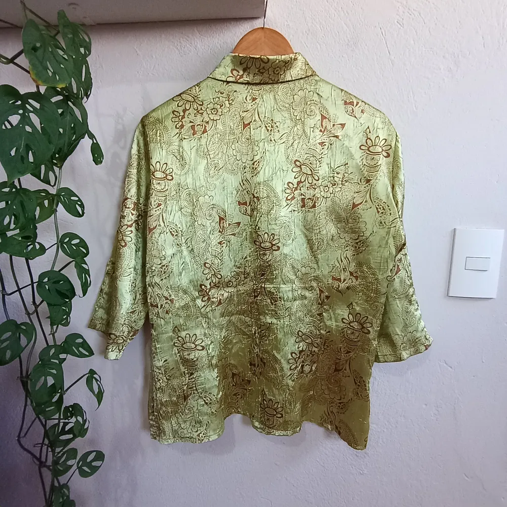 Camisa Vintage Jacquard Floral Pistache  - Tamanho M